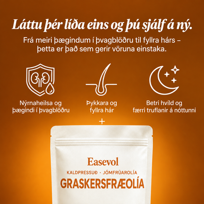 Easevol™ styður við heilbrigði nýrna, vellíðan í þvagfærum og heilbrigt hár — fyrir meira jafnvægi innan frá.