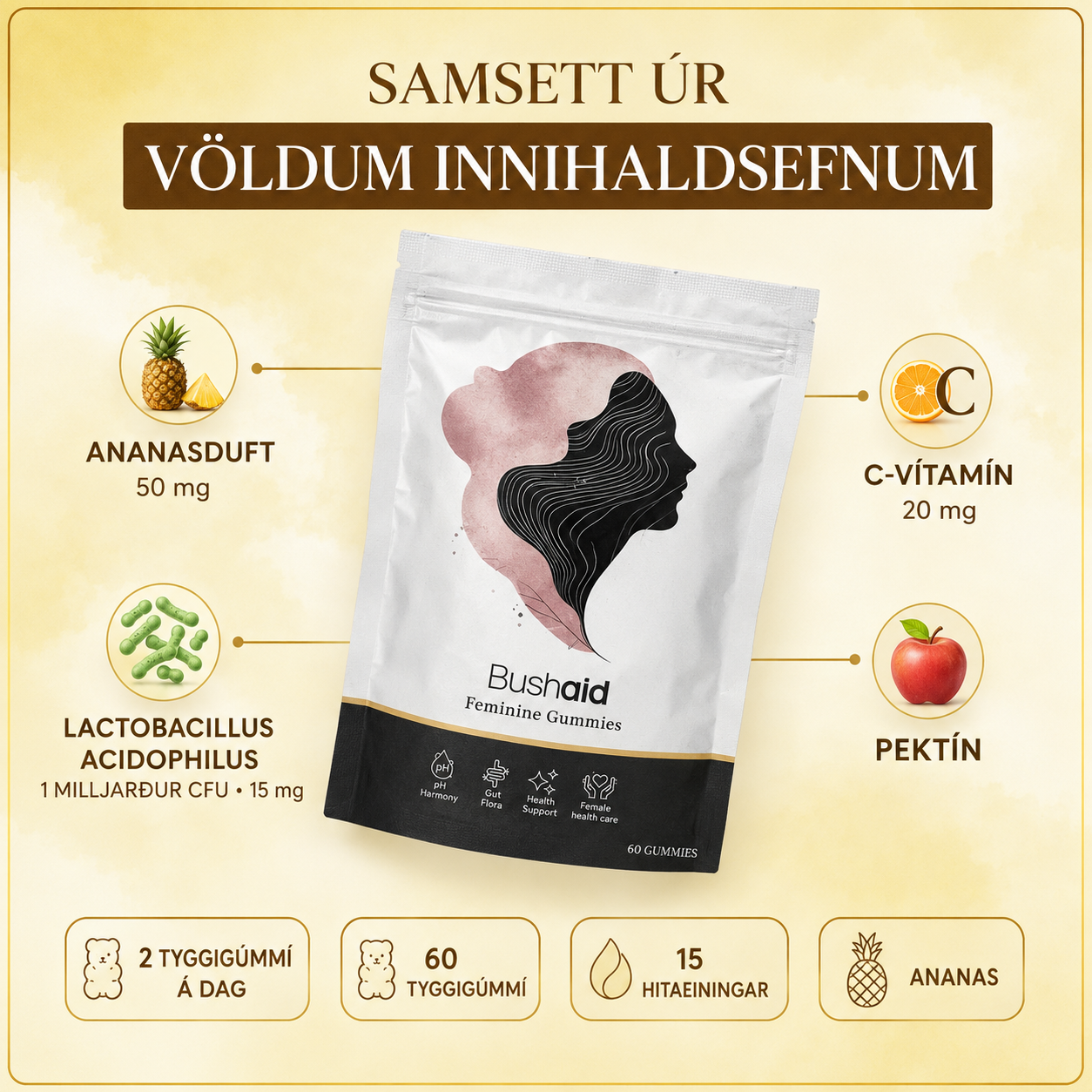 Bushaid™ Feminine Gummies – Tyggibætiefni fyrir konur